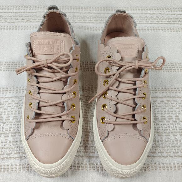 Converse Pink Leather Scalloped Sneakers Size 7 Lace-Up Shoes new - Picture 2 of 9